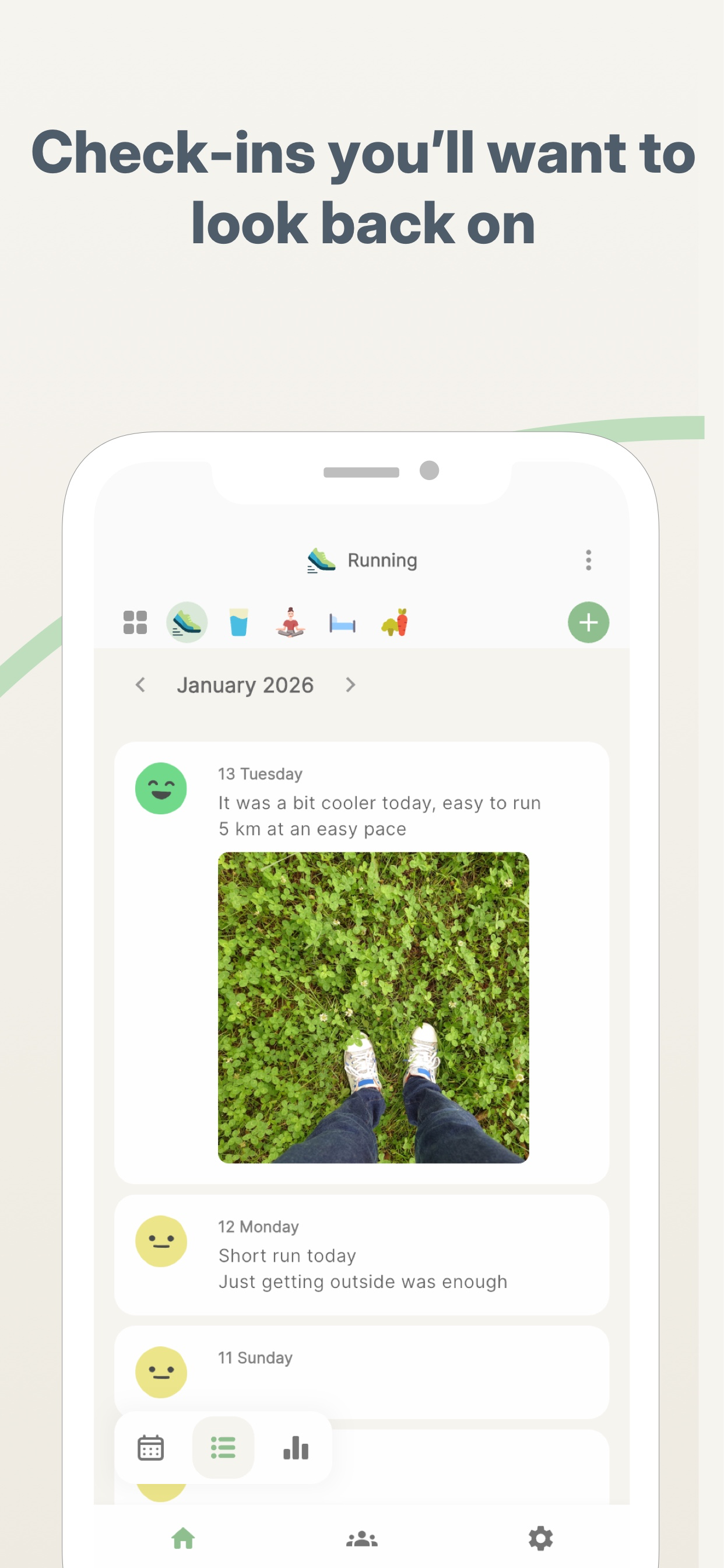 Habit timeline with photos and notes